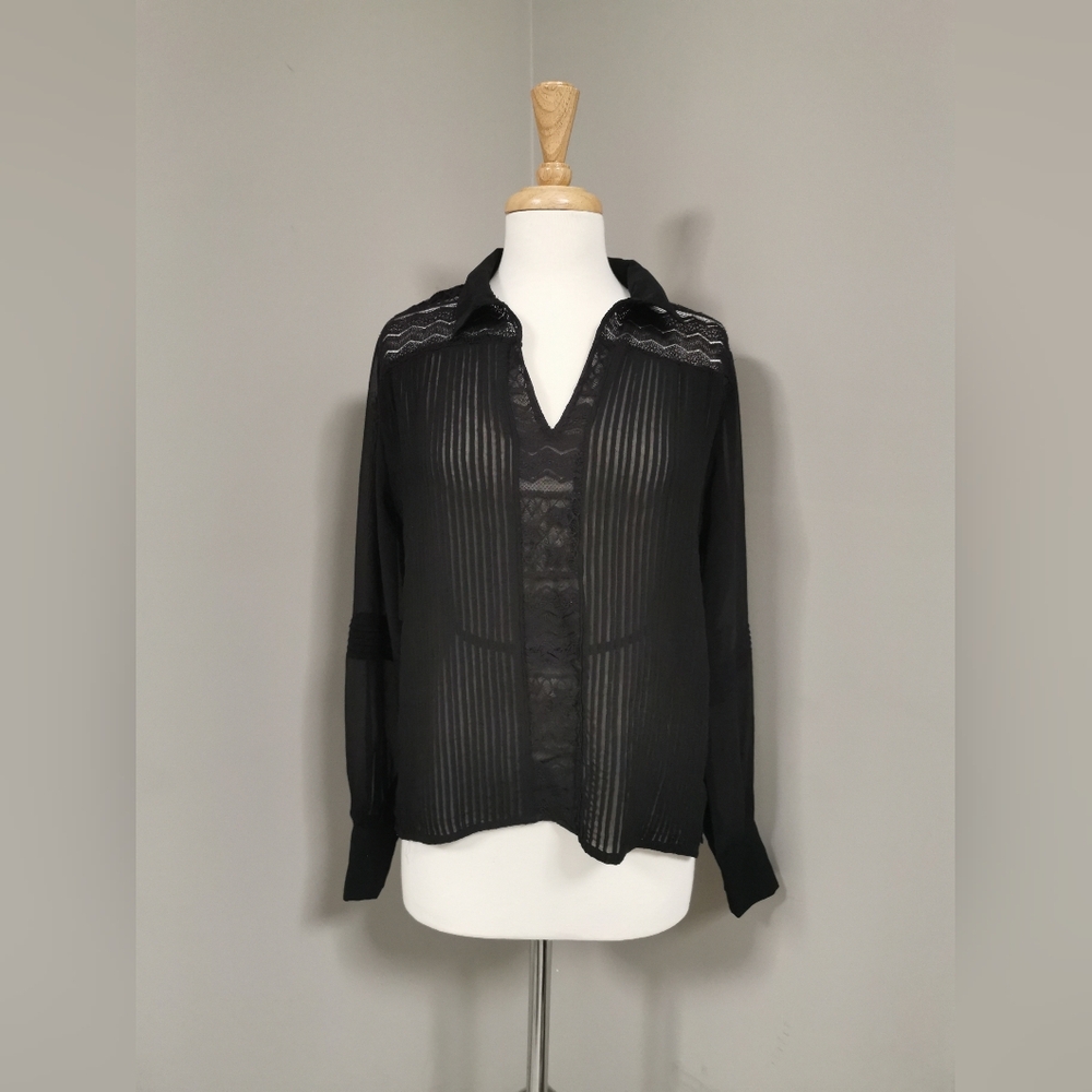ZARA Black Sheer Blouse w Lace details